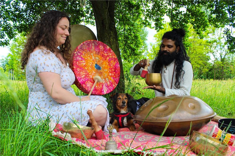 A sound healing session outdoors
